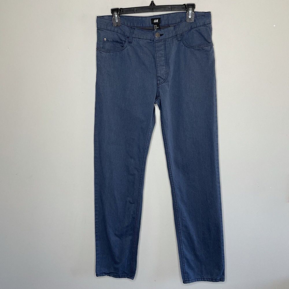 H&M Mens Blue 5-Pocket Straight Leg Pants EUC 100% Cotton 32 x 32